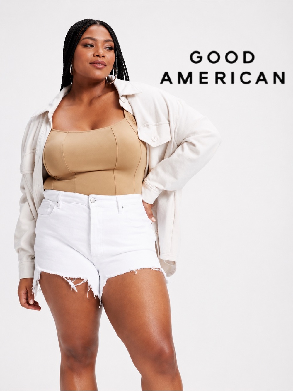 GOOD AMERICAN Bombshell White Jean Shorts, Size 14/32